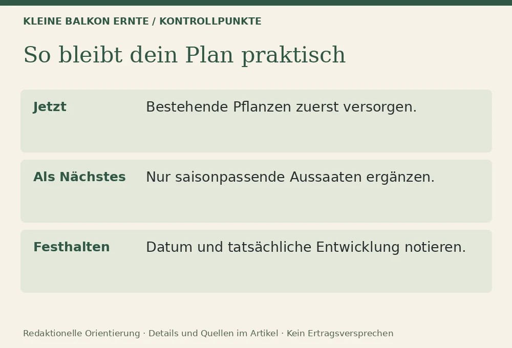 Nachsäen und mehrfach ernten auf kleinem Raum: Kontrollpunkte
