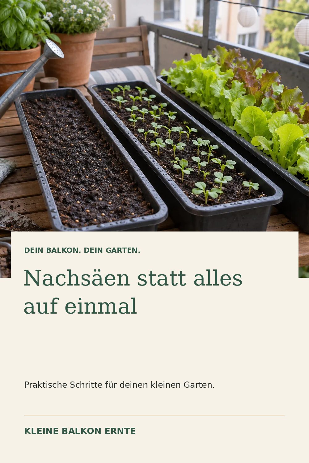 Pinterest-Grafik: Nachsäen und mehrfach ernten auf kleinem Raum – Variante 1