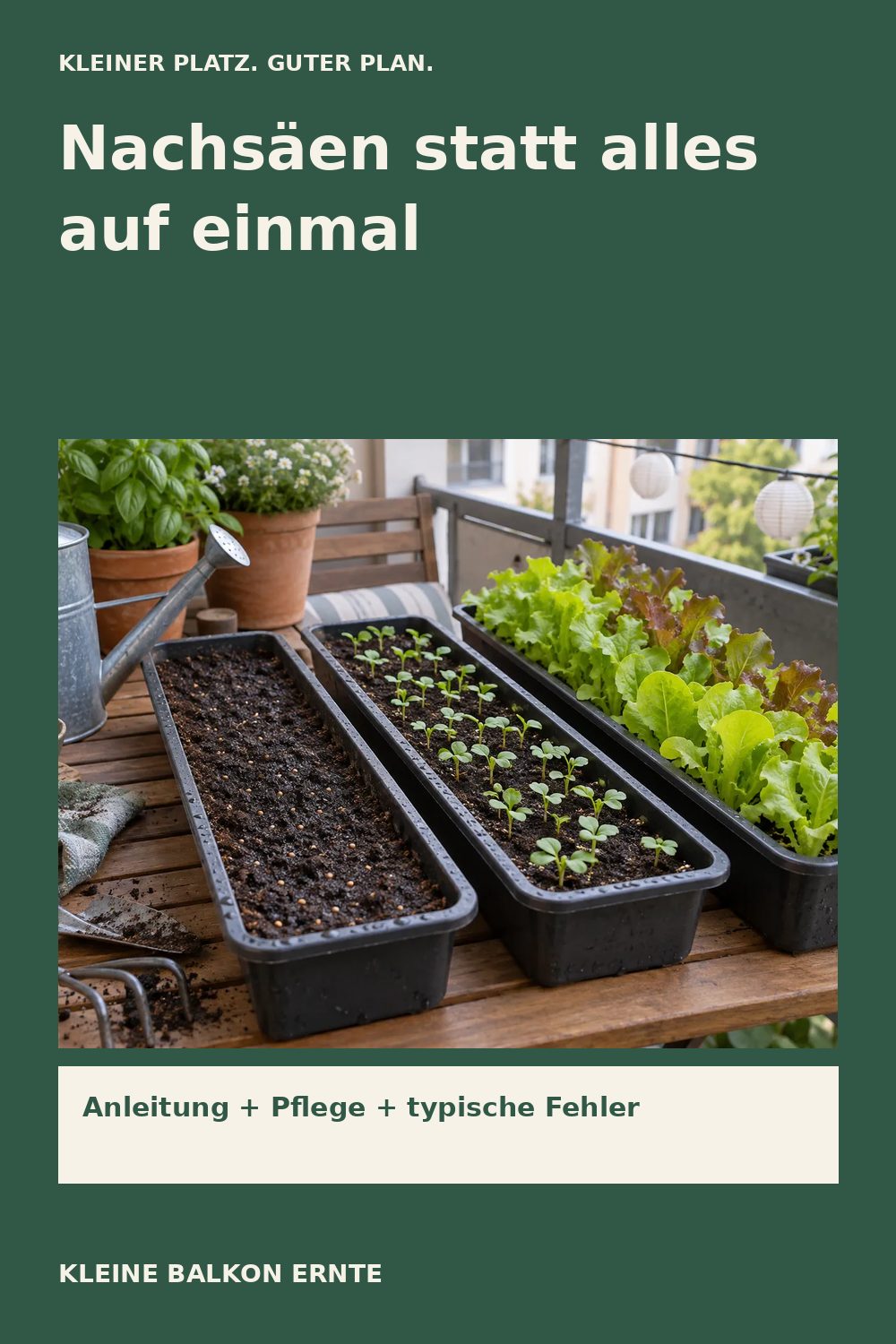 Pinterest-Grafik: Nachsäen und mehrfach ernten auf kleinem Raum – Variante 2
