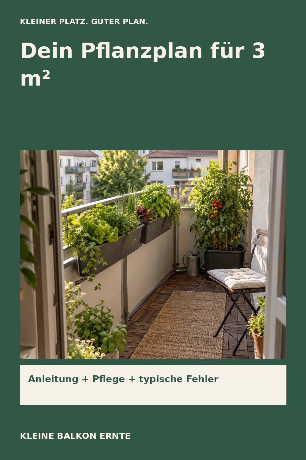Pinterest-Grafik: Pflanzplan für 3 m² Balkon – Variante 2