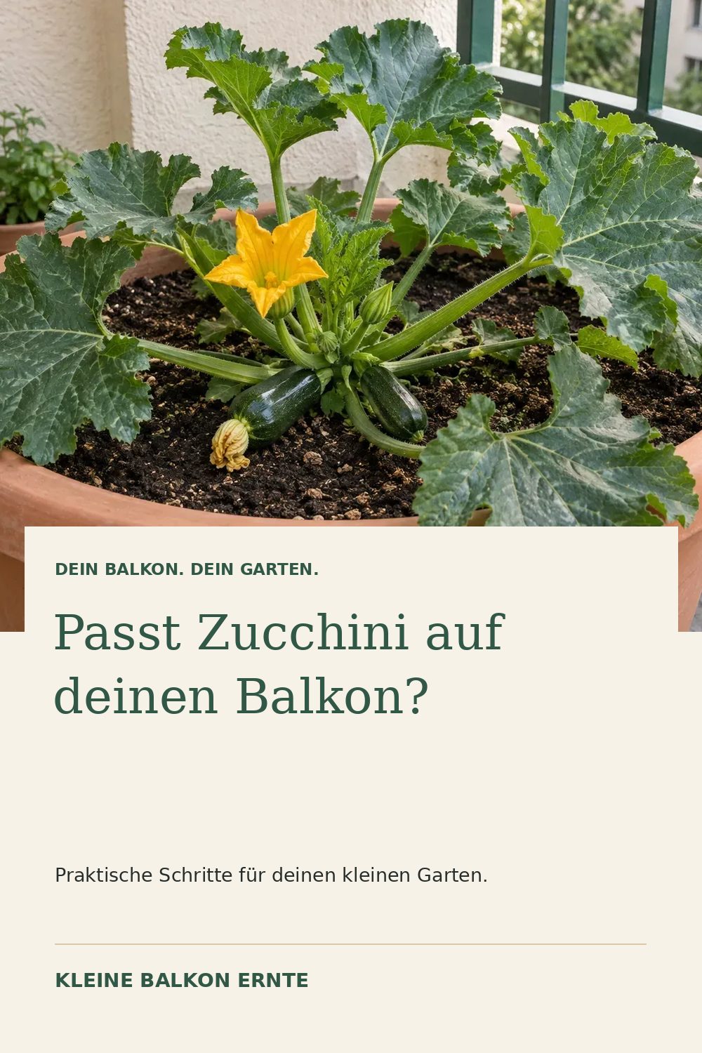 Pinterest-Grafik: Zucchini auf dem Balkon: Wann es sinnvoll ist und wann nicht – Variante 1