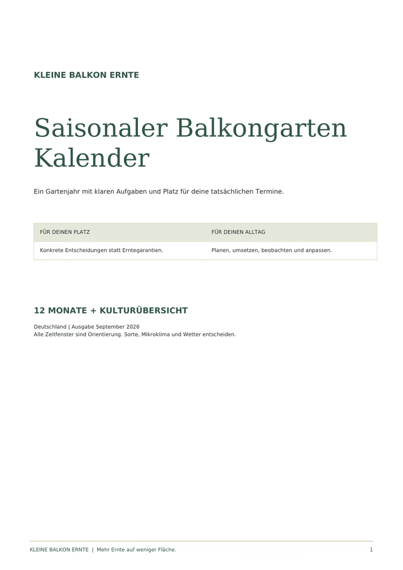 Original-Titelseite: Saisonaler Balkongarten Kalender