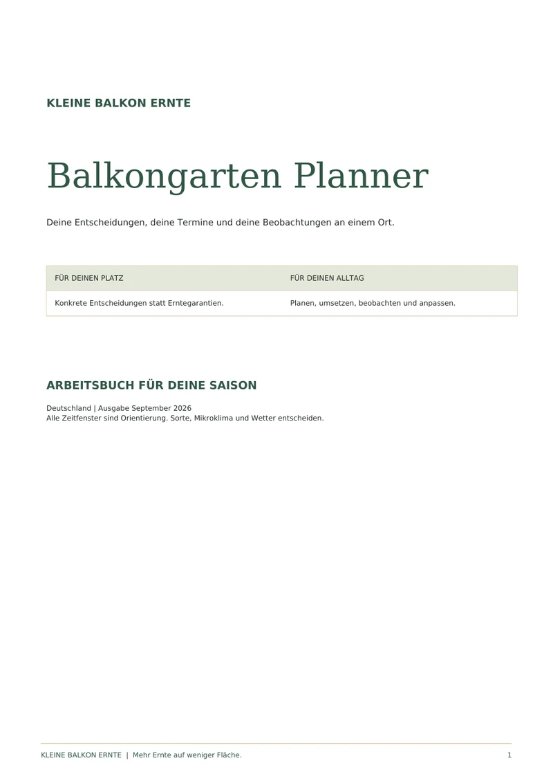 Original-Titelseite: Balkongarten Planner
